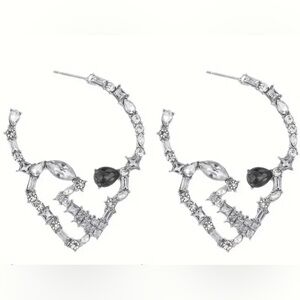 Skull Bling Silver Gemstone and Rhinestone Skeleton Halloween Hoop Earrings